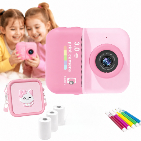 Cameră Foto Instant Tip Polaroid pentru Copii Famify – 48MP, Video HD, Imprimare Termică, Set Cadou Roz [7]