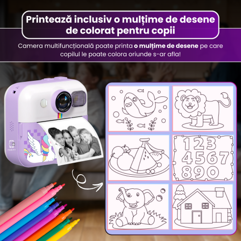 Cameră Foto Instant pentru Copii Famify Mov – 48MP, Full HD, Jocuri Educative, Cadou Ideal [4]