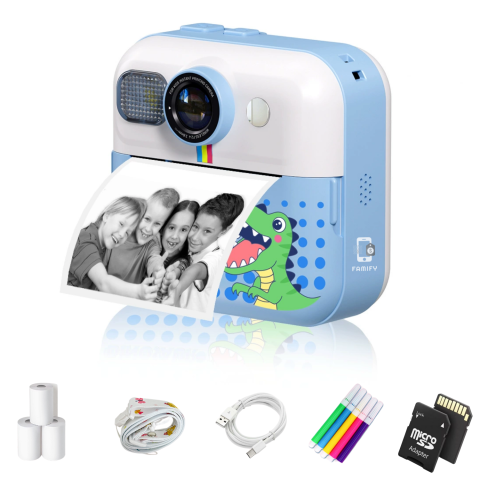 Aparate foto instant - Cameră Foto Instant pentru Copii Famify Albastru – 48MP, Full HD, Jocuri Educative, Cadou Ideal