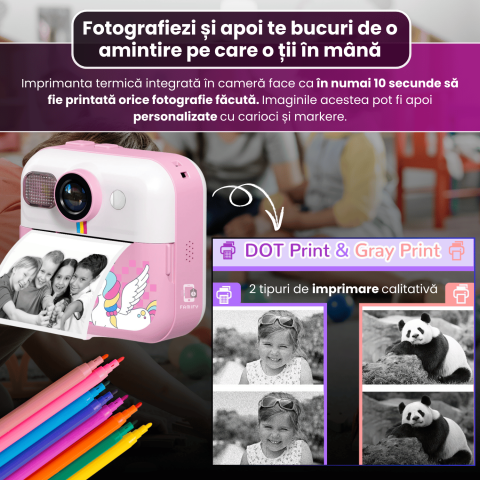 Cameră Foto Instant pentru Copii Famify Roz – 48MP, Full HD, Jocuri Educative, Cadou Ideal [2]