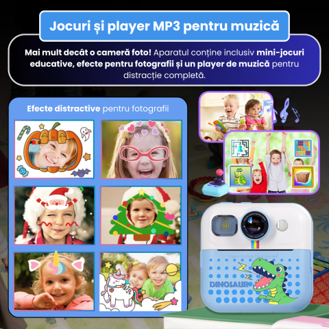 Cameră Foto Instant pentru Copii Famify Albastru – 48MP, Full HD, Jocuri Educative, Cadou Ideal [6]