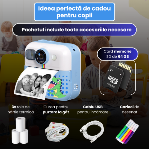 Cameră Foto Instant pentru Copii Famify Albastru – 48MP, Full HD, Jocuri Educative, Cadou Ideal [4]