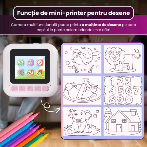 Cameră Foto Instant pentru Copii Famify Roz – 48MP, Full HD, Jocuri Educative, Cadou Ideal [5]