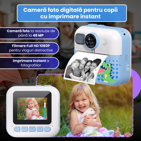 Cameră Foto Instant pentru Copii Famify Albastru – 48MP, Full HD, Jocuri Educative, Cadou Ideal [1]