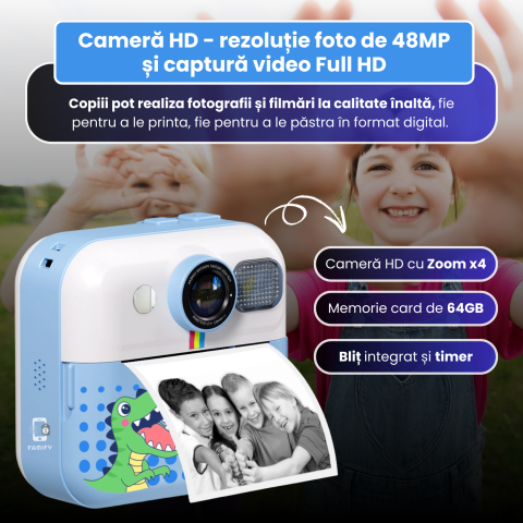 Cameră Foto Instant pentru Copii Famify Albastru – 48MP, Full HD, Jocuri Educative, Cadou Ideal [3]