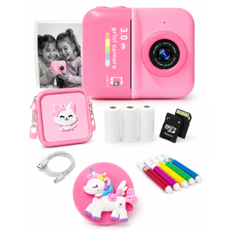 Cameră Foto Instant Tip Polaroid pentru Copii Famify – 48MP, Video HD, Imprimare Termică, Set Cadou Roz [7]
