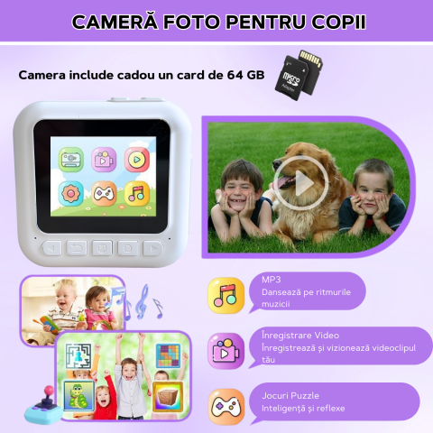 Cameră Foto Instant pentru Copii Famify Alb – 48MP, Full HD, Jocuri Educative, Cadou Ideal [1]