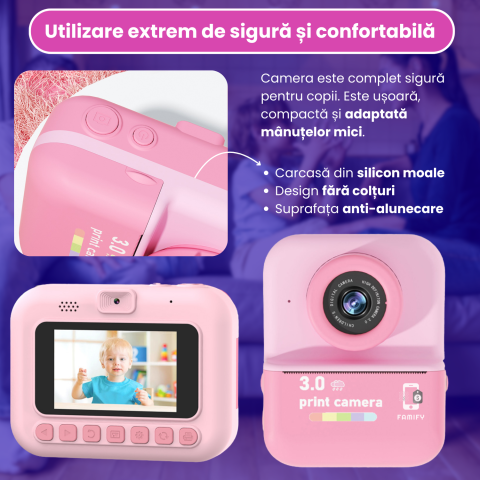 Cameră Foto Instant Tip Polaroid pentru Copii Famify – 48MP, Video HD, Imprimare Termică, Set Cadou Roz [5]