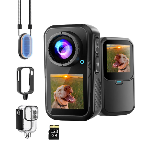 Toate produsele - Cameră sport magnetică 5K Ultra HD FAMIFY, ecran dual tactil, stabilizare 6 axe, waterproof, negru