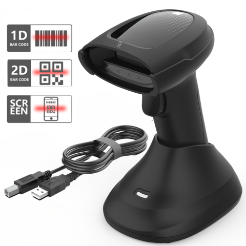 Cititor coduri de bare 1D/2D/QR Wireless – 2.4G + Bluetooth + USB, Auto Scan – POS/Retail/Depozit, Negru