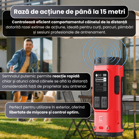 Dispozitiv Anti Lătrat Câini cu Ultrasunete FAMIFY, 15m, USB-C, fără șocuri, roșu [4]