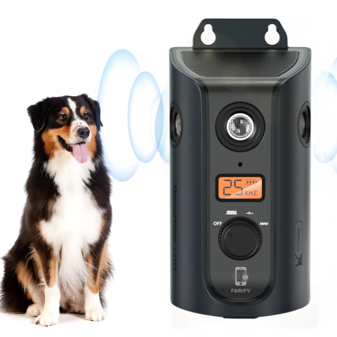Echipament dresaj - Dispozitiv Ultrasonic Anti-Lătrat Câini Famify – 15m, 3 Moduri, Exterior & Interior, Rezistent la Apă, Negru