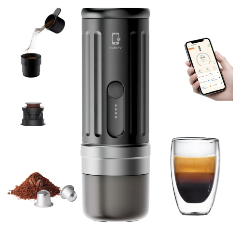 Espressor portabil FAMIFY, 20 bari, capsule Nespresso și cafea măcinată, 13500 mAh, negru [6]