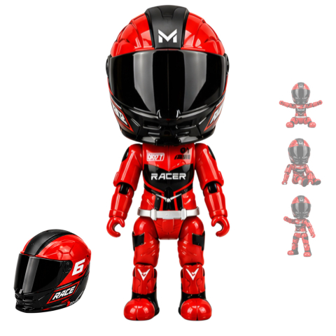 Jucării și Jocuri - Figurină Pilot Moto FAMIFY Pocket Rider cu Cască Detașabilă Roșu-Negru