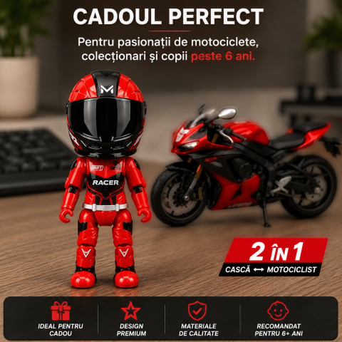 Figurină Pilot Moto FAMIFY Pocket Rider cu Cască Detașabilă Roșu-Negru [6]