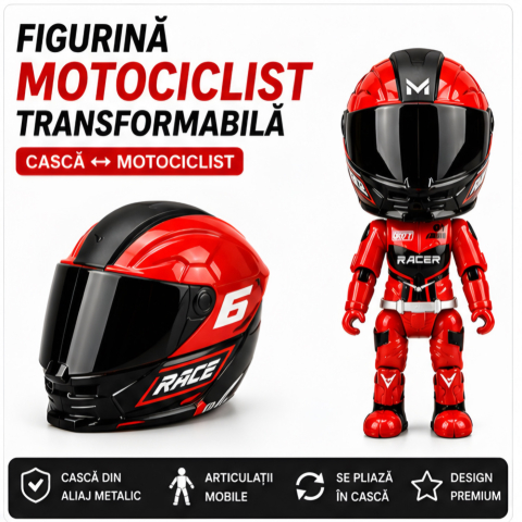 Figurină Pilot Moto FAMIFY Pocket Rider cu Cască Detașabilă Roșu-Negru [1]