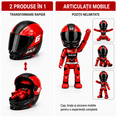 Figurină Pilot Moto FAMIFY Pocket Rider cu Cască Detașabilă Roșu-Negru [2]