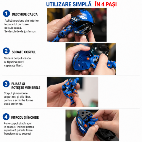 Figurină Pilot Moto FAMIFY Pocket Rider cu Cască Detașabilă Albastru-Portocaliu [4]