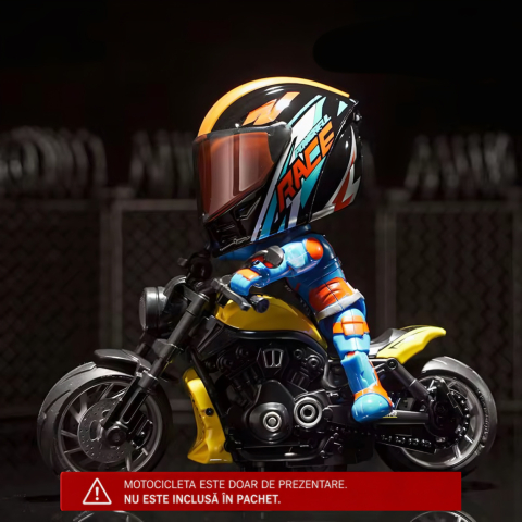 Figurină Pilot Moto FAMIFY Pocket Rider cu Cască Detașabilă Albastru-Portocaliu [8]