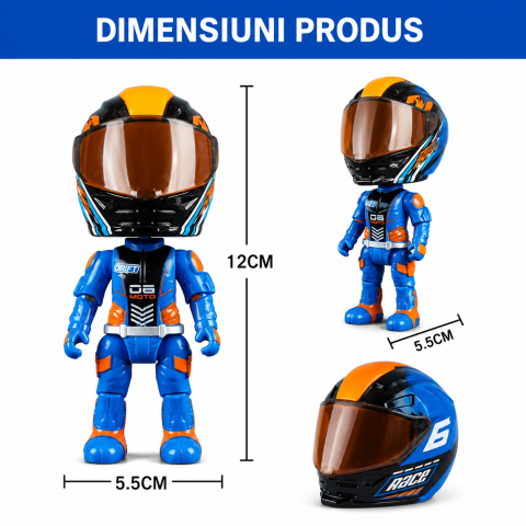 Figurină Pilot Moto FAMIFY Pocket Rider cu Cască Detașabilă Albastru-Portocaliu [9]