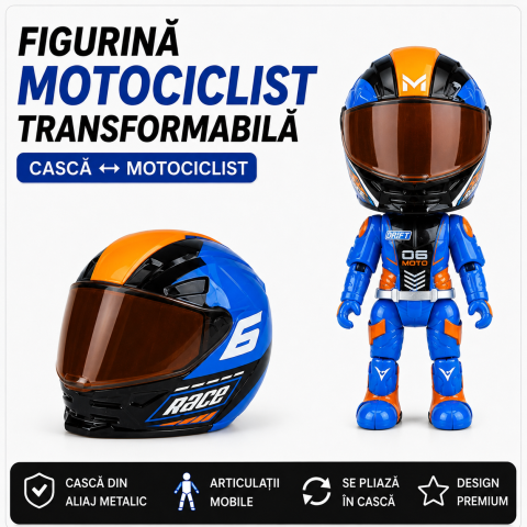 Figurină Pilot Moto FAMIFY Pocket Rider cu Cască Detașabilă Albastru-Portocaliu [1]