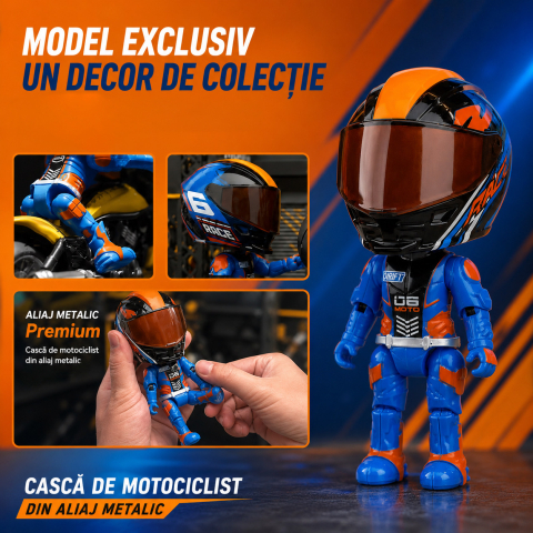 Figurină Pilot Moto FAMIFY Pocket Rider cu Cască Detașabilă Albastru-Portocaliu [3]