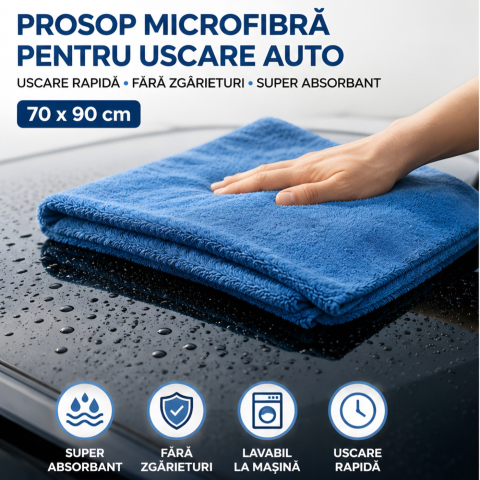 Prosop Uscare Auto Premium Microfibra 70x90 cm 850 GSM Albastru [10]