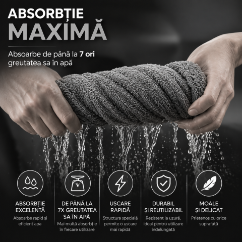 Prosop Uscare Auto Premium Microfibra 70x90 cm 850 GSM Gri [6]