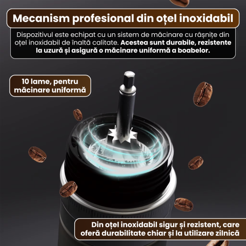 Râșniță electrică portabilă pentru cafea FAMIFY, 90 setări de măcinare, USB, negru [4]