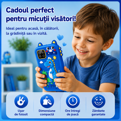 Telefon Inteligent Copii Dinozaur Albastru cu Camera si Jocuri [8]