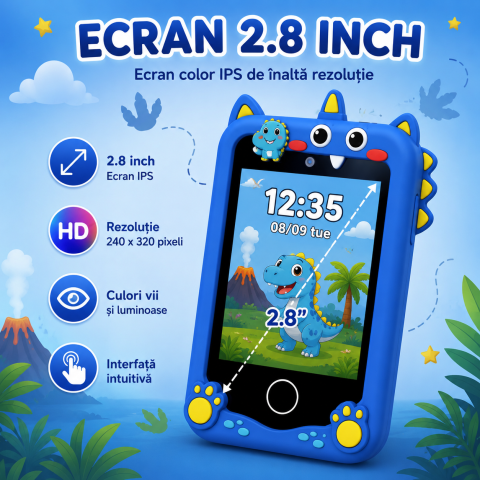 Telefon Inteligent Copii Dinozaur Albastru cu Camera si Jocuri [7]