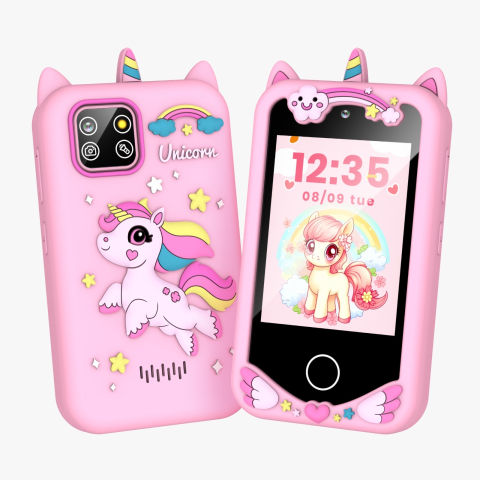 Jocuri interactive - Telefon Inteligent Copii Unicorn Roz cu Camera si Jocuri