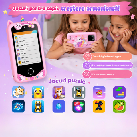 Telefon Inteligent Copii Unicorn Roz cu Camera si Jocuri [6]