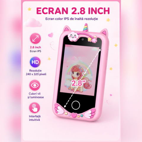 Telefon Inteligent Copii Unicorn Roz cu Camera si Jocuri [10]