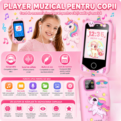 Telefon Inteligent Copii Unicorn Roz cu Camera si Jocuri [7]