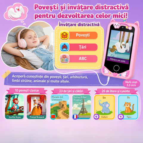 Telefon Inteligent Copii Unicorn Roz cu Camera si Jocuri [5]