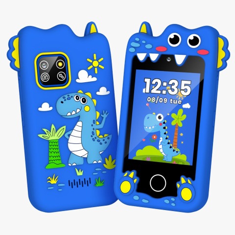 Jocuri interactive - Telefon Inteligent Copii Dinozaur Albastru cu Camera si Jocuri