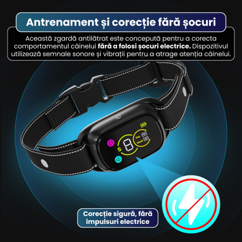 Zgardă antilătrat pentru câini FAMIFY, fără șocuri, beep și vibrație, IPX7, negru [9]