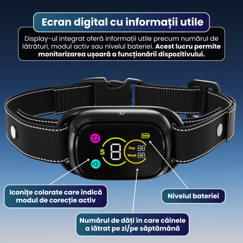 Zgardă antilătrat pentru câini FAMIFY, fără șocuri, beep și vibrație, IPX7, negru [6]