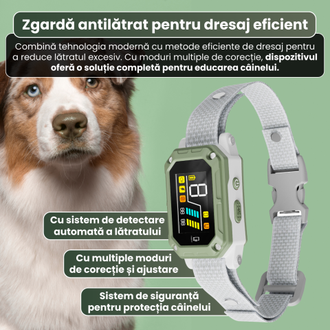 Zgardă antilătrat pentru câini FAMIFY, inteligentă, cu sunet, vibrație și impuls, IPX7, gri [1]