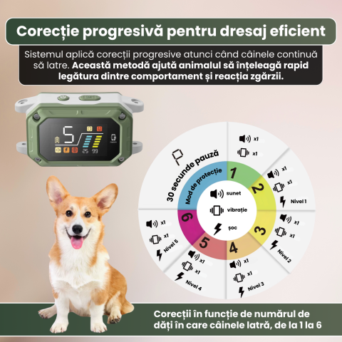 Zgardă antilătrat pentru câini FAMIFY, inteligentă, cu sunet, vibrație și impuls, IPX7, gri [4]