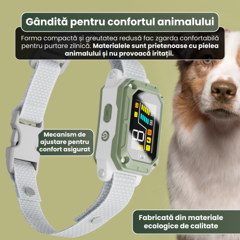 Zgardă antilătrat pentru câini FAMIFY, inteligentă, cu sunet, vibrație și impuls, IPX7, gri [7]