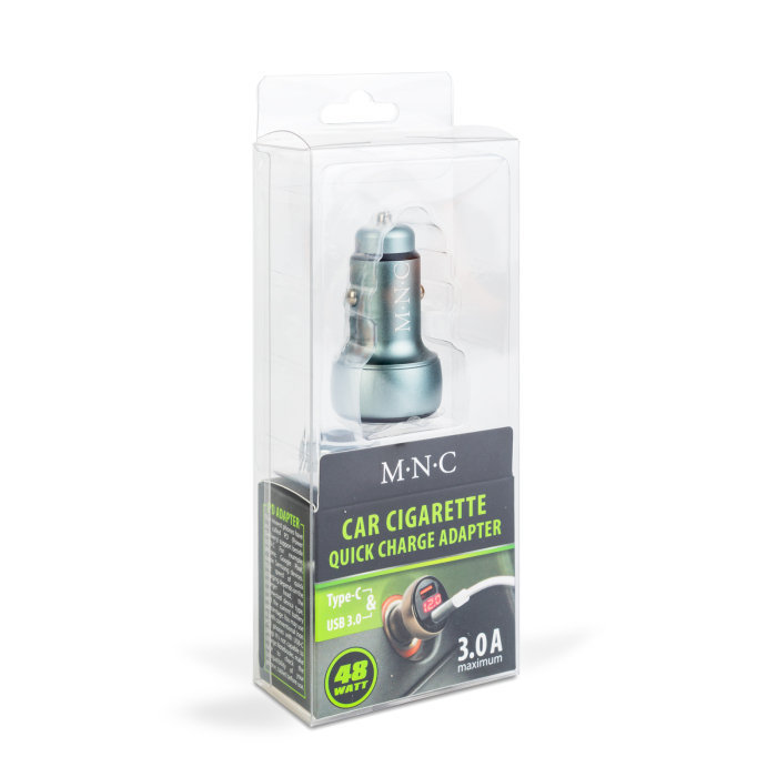Adaptor brichetă auto cu tip C PD și priză USB, încărcare rapidă - afișaj de tensiune - 48W [3]