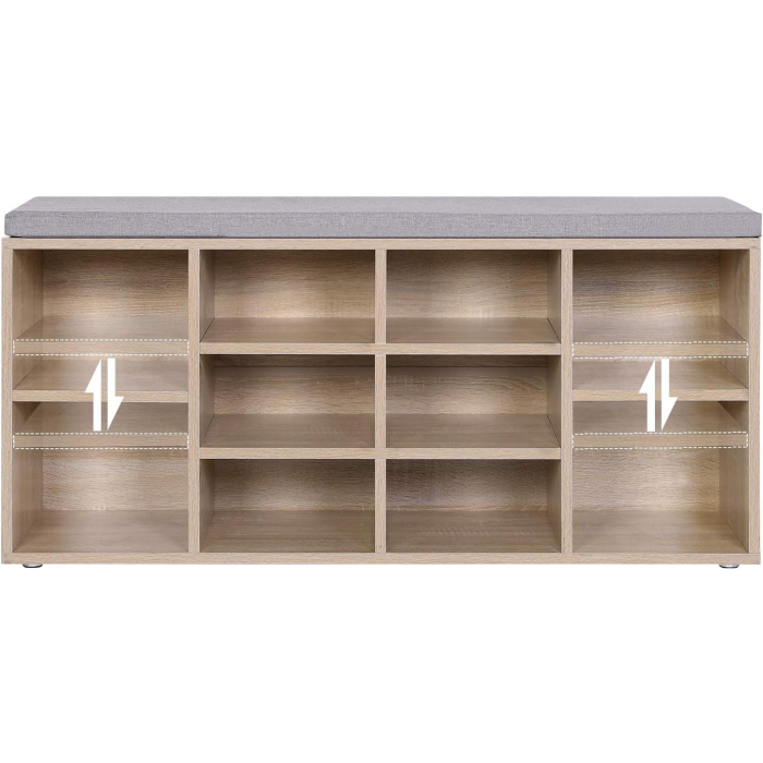 Banca pentru hol cu suport pentru pantofi, 10 compartimente, cu perna, 104x48x30cm, stejar [4]