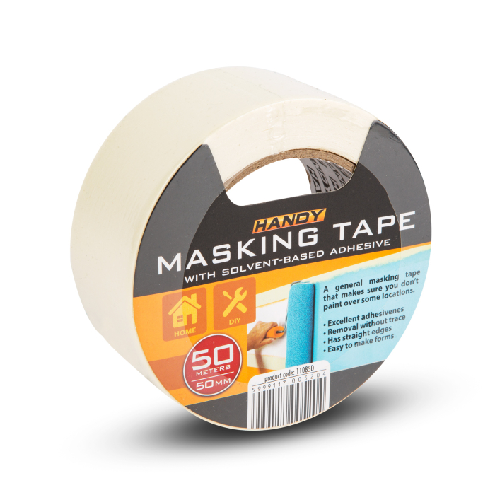 Bandă de mascare - cu adeziv pe bază de solvent - 50 m x 50 mm - albă [3]