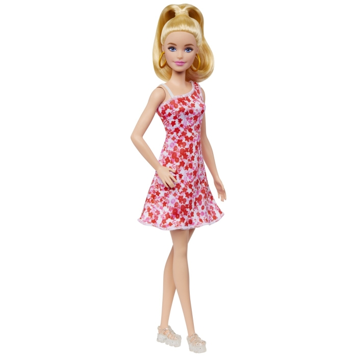 BARBIE PAPUSA BARBIE FASHIONISTA BLONDA CU PARUL PRINS IN COADA SI ROCHIE CU FLORICELE [6]