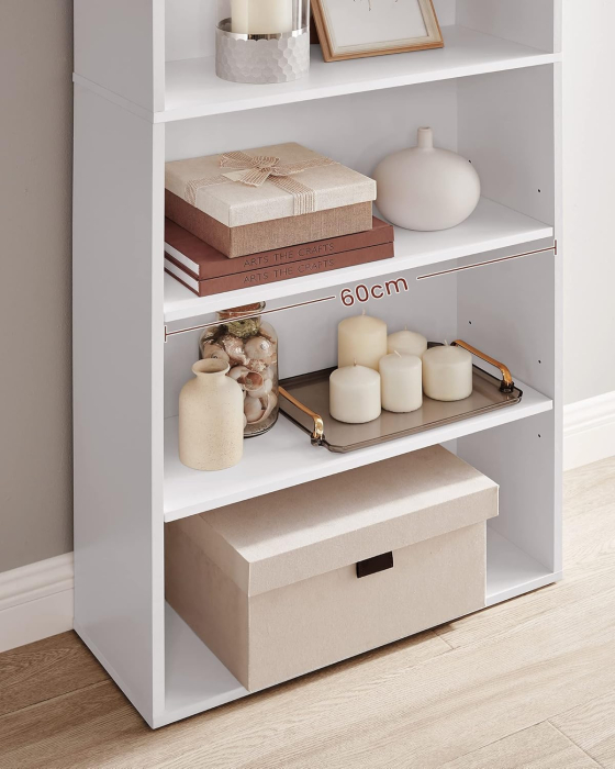 Biblioteca 6 rafturi, in stil scandinav, rafturi ajustabile, PAL, 60x24x179 cm, alb [8]