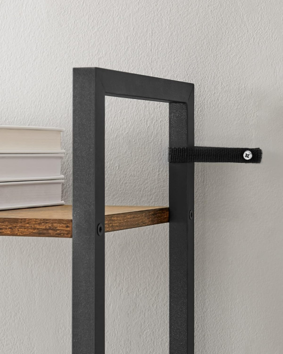 Biblioteca 60x24x186 cm, 6 rafturi, stil industrial, PAL si otel, maro rustic-negru [7]