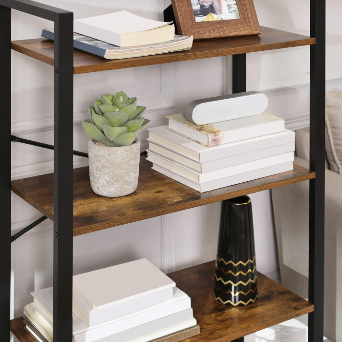 Biblioteca cu 4 etaje din lemn, cadru otel, stil industrial, 66x30x120cm, maro rustic [7]