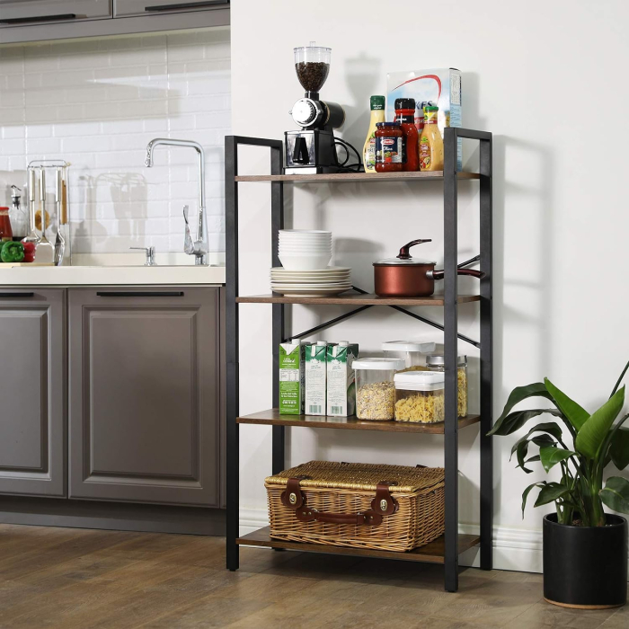 Biblioteca cu 4 etaje din lemn, cadru otel, stil industrial, 66x30x120cm, maro rustic [6]